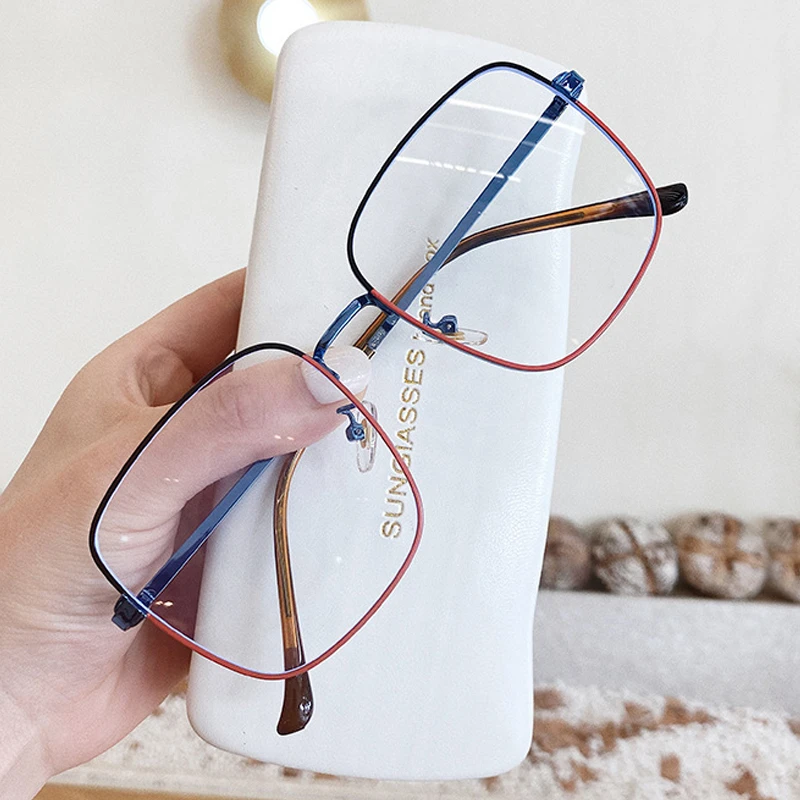 

Stitching Print Anti-blue Light Alloy Eyeglasses For Women Vintage Square Colorful Computer Eyewear Female Elegant Clear Shades