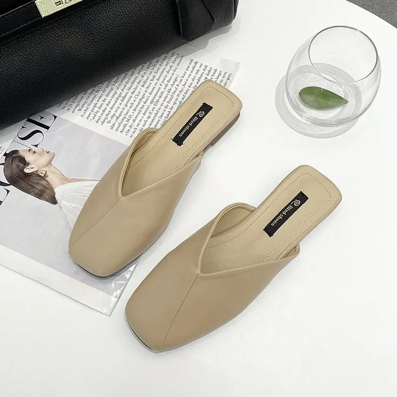 

Mules For Women 2021 Ladies' Slippers Flat Shoes Female Shallow Cover Toe Pantofle Luxury Slides New Designer Basic Rubber PU