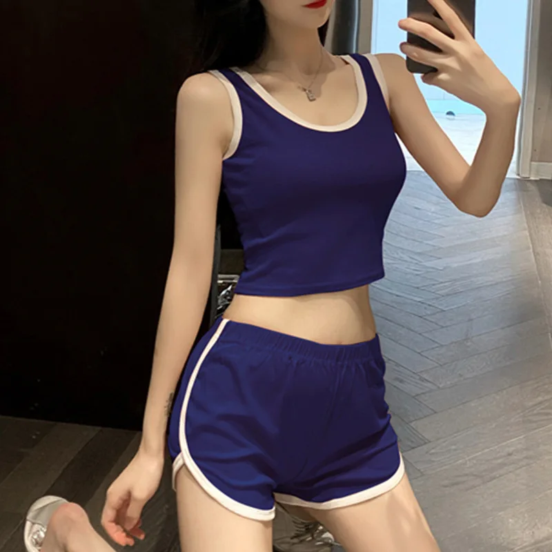 

Summer slim outdoor vest shorts sports suit Korean women's two piece leisure home Dance Yoga suit woman 2021
