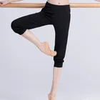Женские хлопковые балетные танцевальные брюки для взрослых, Женские повседневные шаровары, свободные эластичные брюки, женские черные спортивные штаны