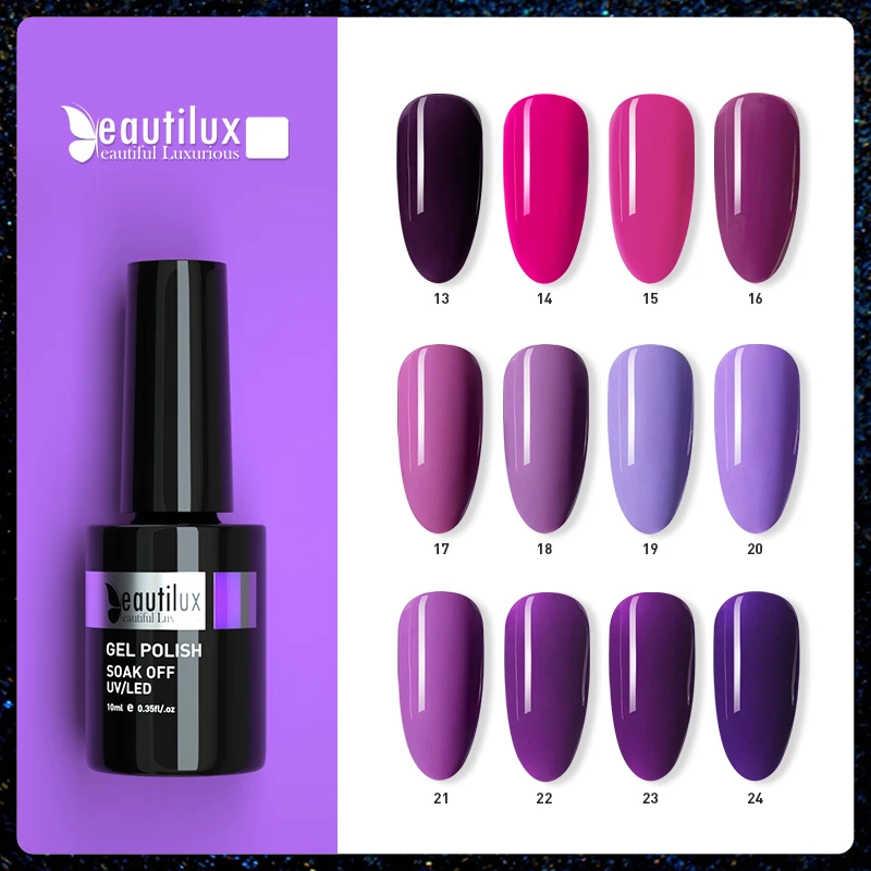 

Beautilux Nail Gel Polish Violet Purple Lavender Color Collection UV LED Gels Semi Permanent Nail Polish Lacquer Varnish 10ml