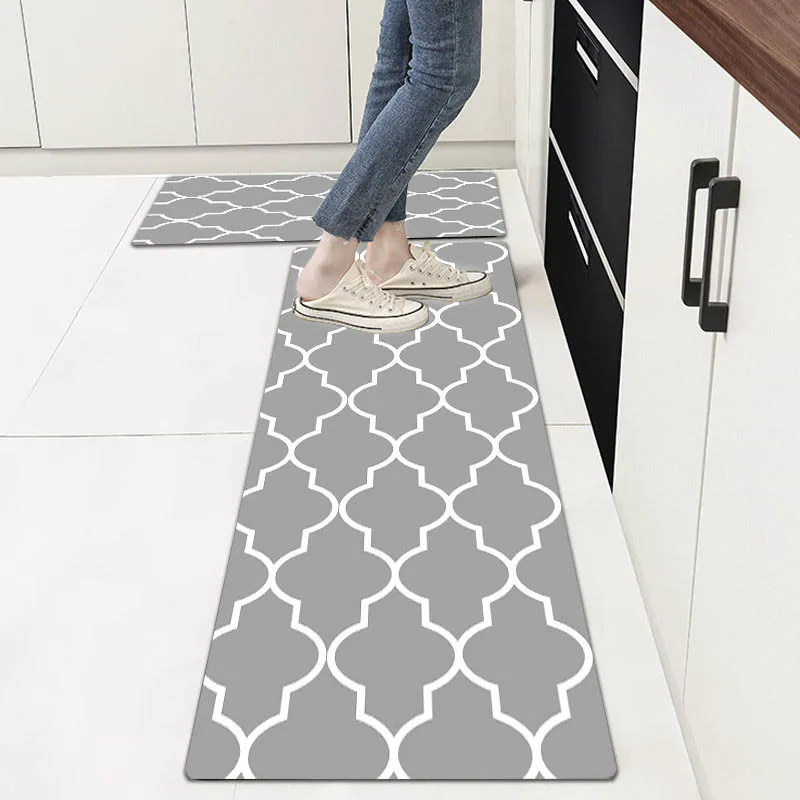 

Waterproof PVC Kitchen Mat Nordic Plaid PU Oilproof Kitchen Non Slip Floor Mat Living Room Bedroom Bath Rug Doormat Hallway Mats