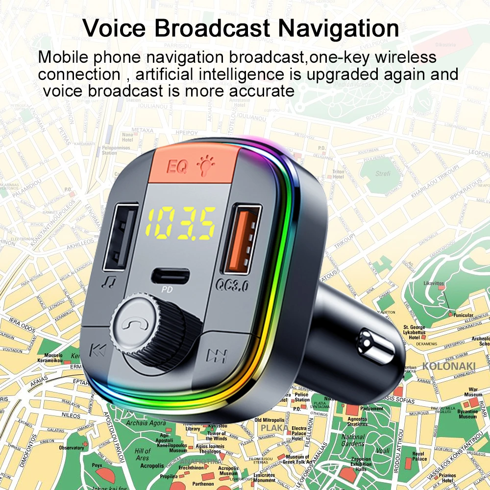 QC 3.0 Fast Charge Audio Receiver Bluetooth 5.0 Colorful Car Mp3 Player FM Transmitter Dual USB Port with PD |