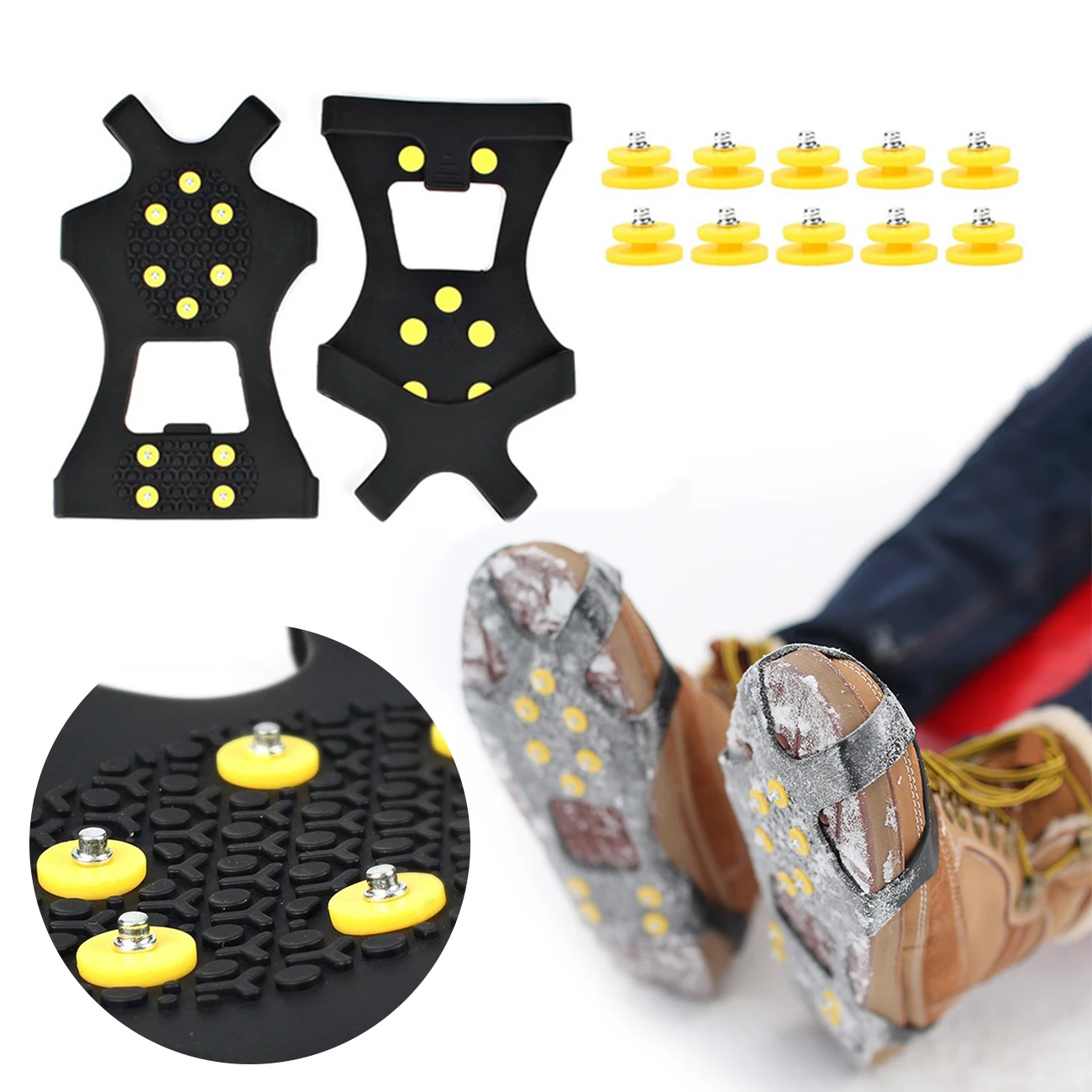 

1 pair 10 Studs Anti-Skid Ice Gripper Spike Winter Climbing Anti-Slip Snow Spikes Grips Cleats Over Shoes Covers Crampon