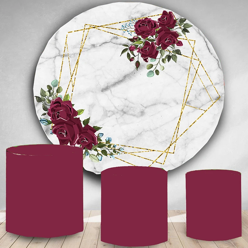 

BEIPOTO Marble Flower Backdrop Bridal shower party decor circle panel round background floral baby shower candy table wedding 03