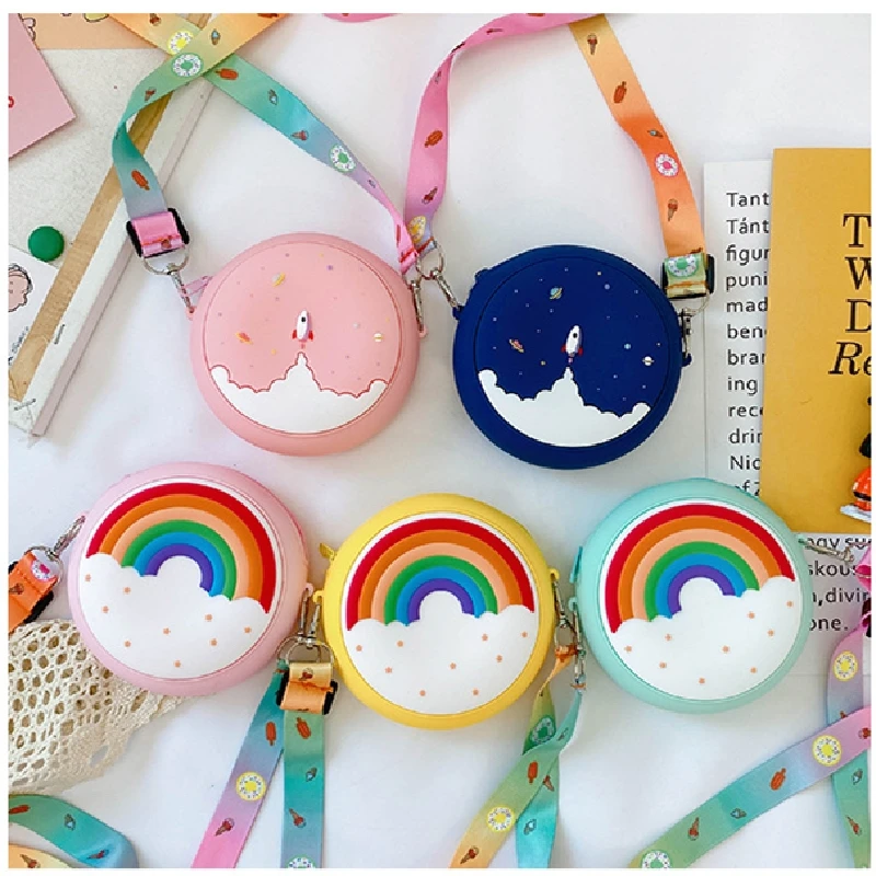 

Donut Round Crossbody Bag Kid Toddler Girl Children Shoulder Handbag Adjustable Strap Holiday Travel Rainbow Printed Pocket Pack