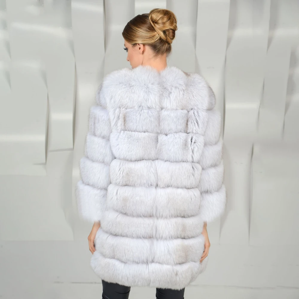 Женское пальто из натурального меха TOPFUR белое толстое с круглым вырезом и