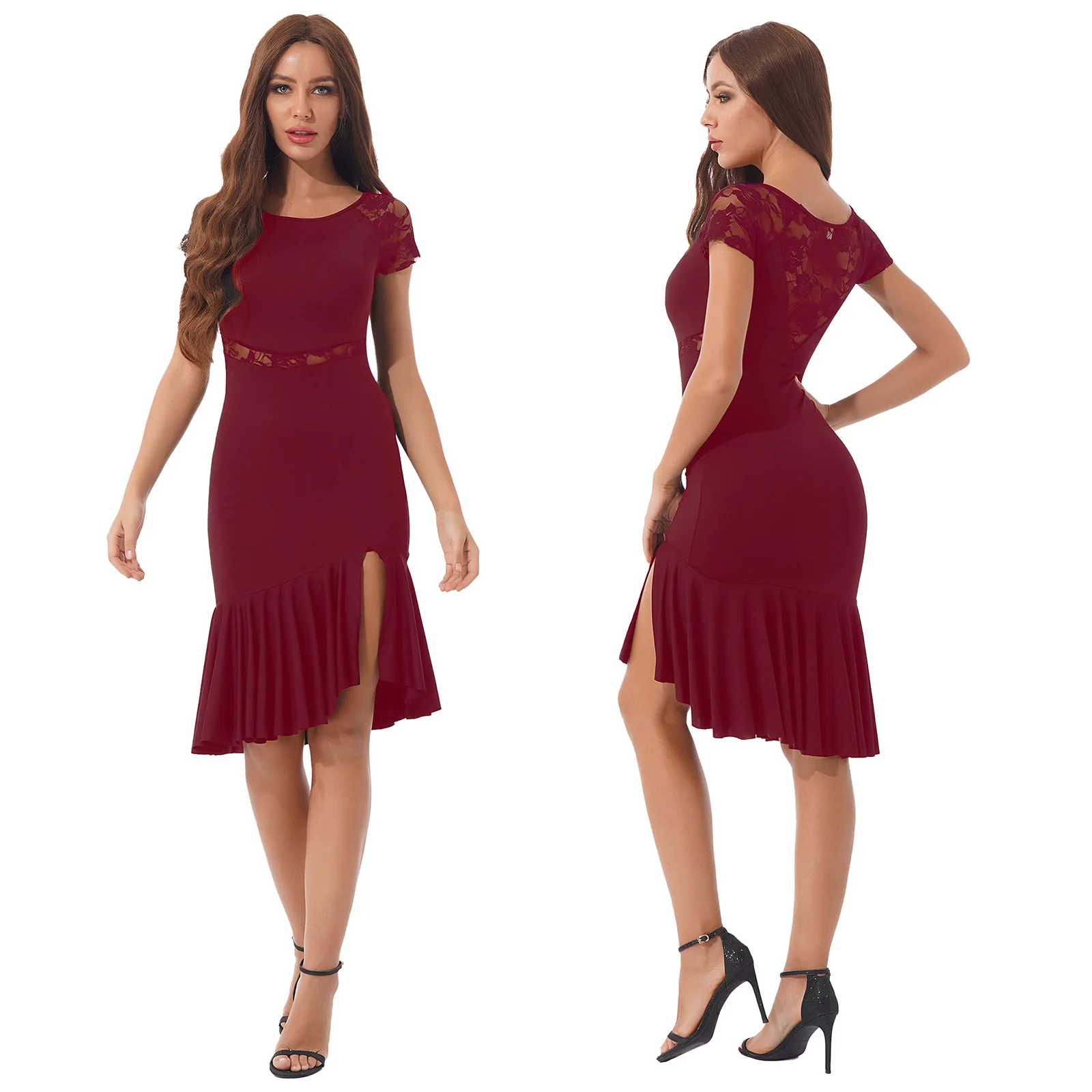 Женское платье для латиноамериканских танцев лоскутное с оборками на Подоле и