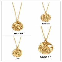 constellation necklace retro fashion alloy material with pendant gold color necklace constellation relief necklace