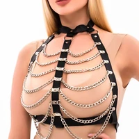 chain bra top chest waist belt gothic punk fashion body bondage erotic metal goth leather body harness erotic accessories