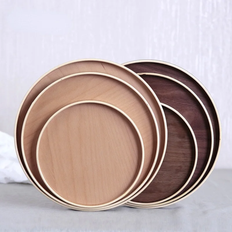 

Detomate simple round wooden plate Japanese retro tray household wooden dessert Hotel plate