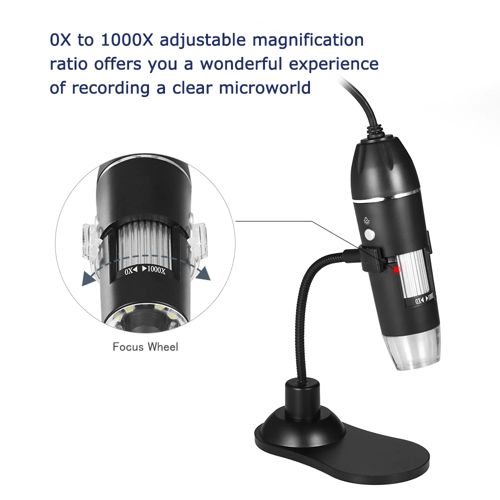 Цифровой 1000X увеличительный микроскоп USB Ручной и настольный Лупа 0.3MP камера 8-светодиодный свет увеличительное стекло