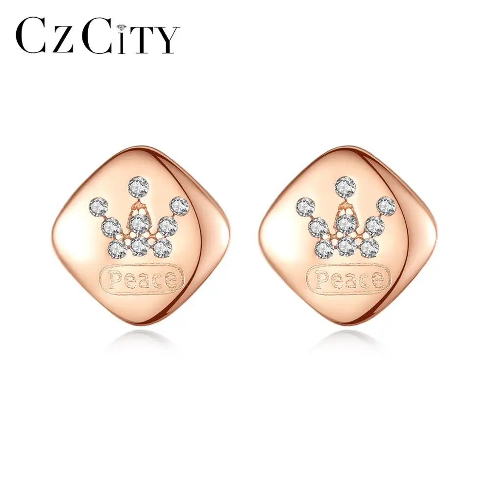 CZCITY Корона серьги-гвоздики с рисунком реальные 925 стерлингового серебра