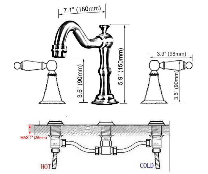 Vintage Retro Antique Brass Deck Mounted Dual Handles Widespread Bathroom 3 Holes Basin Faucet Mixer Water Taps man085 | Обустройство