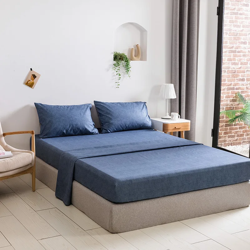 

4-Color Bed Sheet Bed Sheet Pillowcase Home Textile Solid Color Four-Piece Bedding Suitable Bed Sheet Height 35
