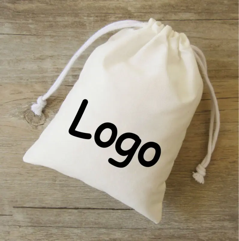 Pure White Cotton Drawstring Bag Sachet/Decorative/Product Packaging/Gift/Party/Wedding/Jewelry Pouches Custom Print Logo 500p