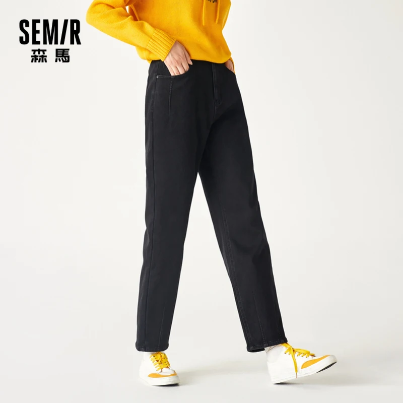 

Джинсовые брюки Semir женские, свободные прямые штаны из бархата, черные, на осень и зиму