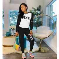 2022 new pink print 2 piece sets women casual outfits female spring tracksuit long sleeve t shirt top and pants suit street wear