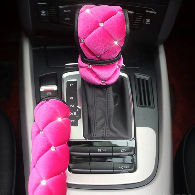 

Rhinestone Car Gear Shift Cover Plush Seat Belt Cover Car Handbrake Gear Knob Cover For Women Auto Styling Interior Accessories
