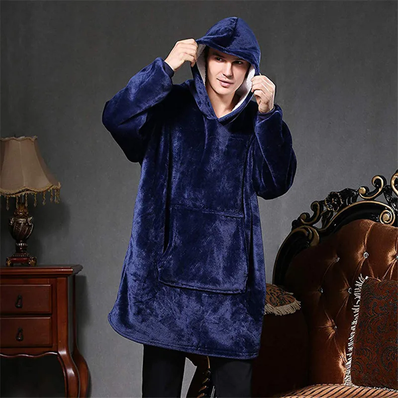 

Oversize Warming Hoodie Hooded Couple Blanket Sherpa Plush Winter Outdoor Robe Soft Warm Wearable TV Huggle Hoodie Blankets