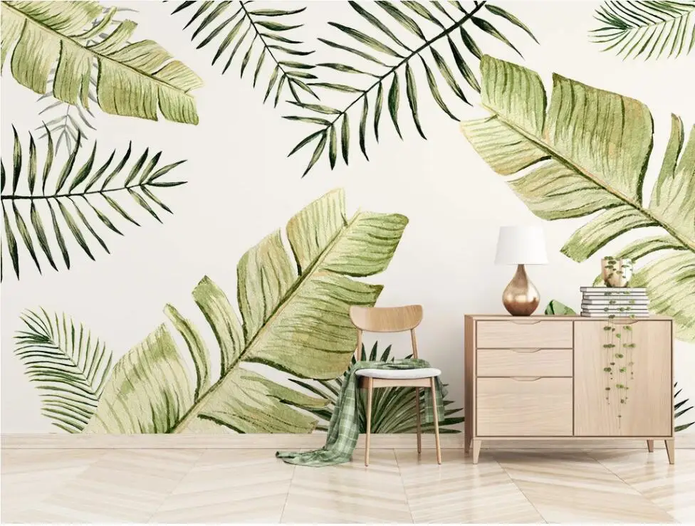 

XUE SU Large custom mural wallpaper Nordic simple hand-painted banana leaf plant living room TV background wall covering