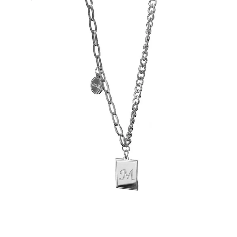 

POTCET Women's Stainless Steel Letter M Titanium Steel Necklace Pendant Geometric Fashion Hip Hop Personality Party Jewelry