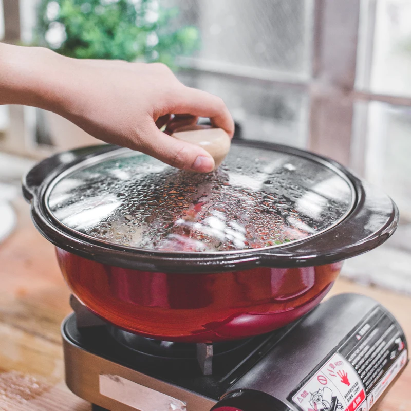 

Japanese style ears porcelain enamel household thickening gas cooker soup pan saucepan hot pot glass lid stewpot saucepot