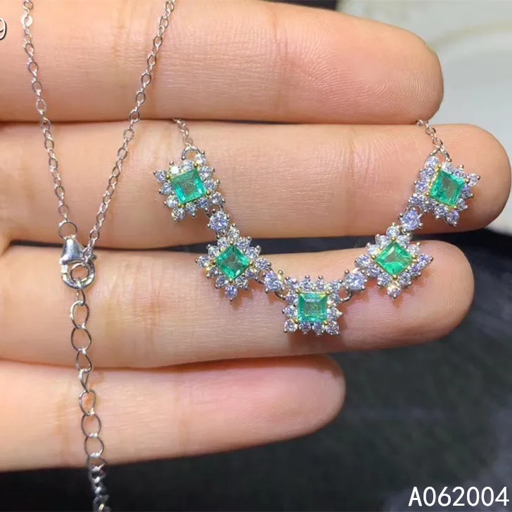 Женское ожерелье из серебра 925 пробы с натуральным изумрудом | Украшения и