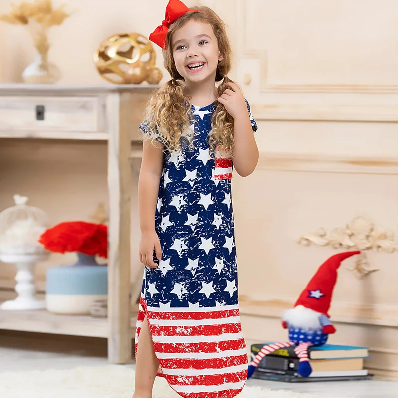 

Mother Daughter Family Dress Summer Sleeveless USA Flag Printing Long Dresses Mommy And Me Matching Dress Family Clothes