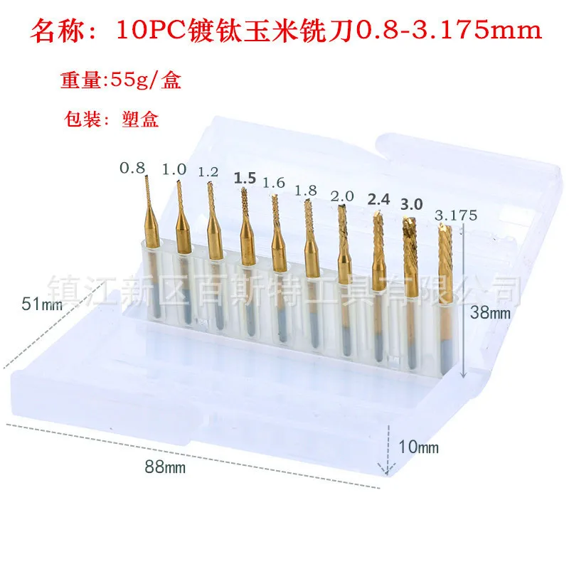 10 шт. 3 175 Диаметр CNC алюминиевая Концевая фреза мини Карбид PCB фрезы для контурной