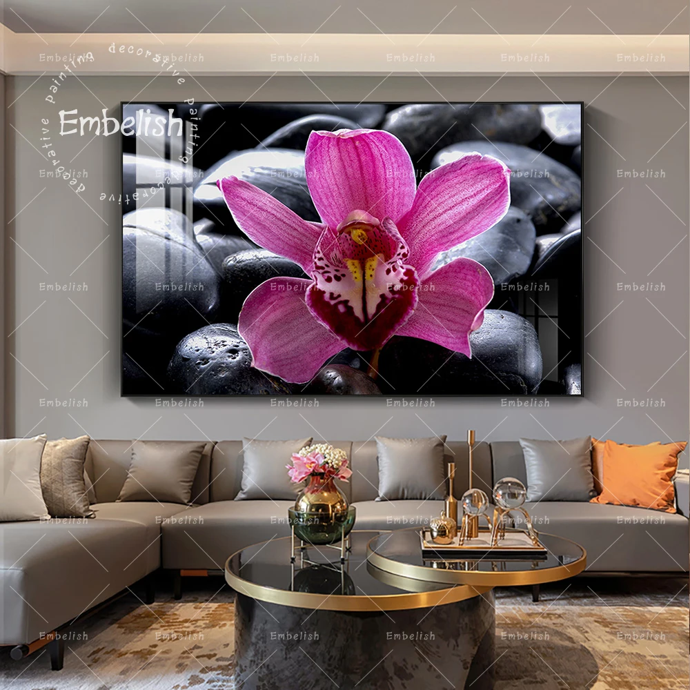 

1 Pieces Pink Flowers Spa Stones Modern Home Decor Pictures For Living Room Wall Art Posters HD Spray On Canvas Painting Artwork