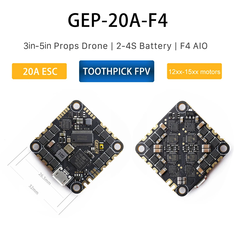 

GEPRC GEP-20A-F4 Brushless Flight Controller 20A ESC for RC DIY FPV Racing Drone Support Maximum 4S Battery Betaflight OSD