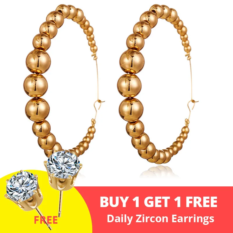buy 1 get 1 free 17 км большие жемчужные серьги-кольца для женщин и девушек, большие серьги, уникальный круглый серьги, новинка, Brinco, массивные модные ювелирные изделия - Окраска металла: buy 1 get 1 free