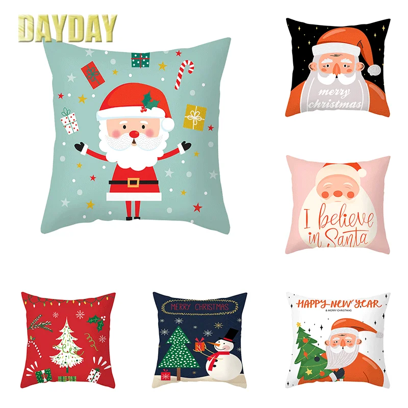 Подушечный чехол DAYDAY Cushion Pillowcase Santa Claus Decoration 2021 Рождественский домик Noel Natal Подарок Новый год Bt21 45*45CM