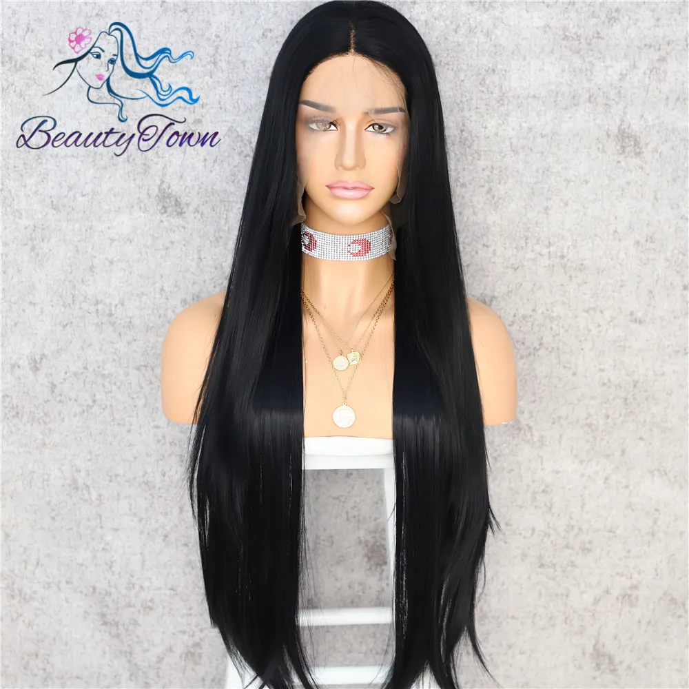 # 1B BeautyTown HandTied оранжевый красный 1B белый термостойкие прямые Косплей Знаменитости Девушка Свадебная вечеринка синтетический парик на кружеве - Цвет: # 1B
