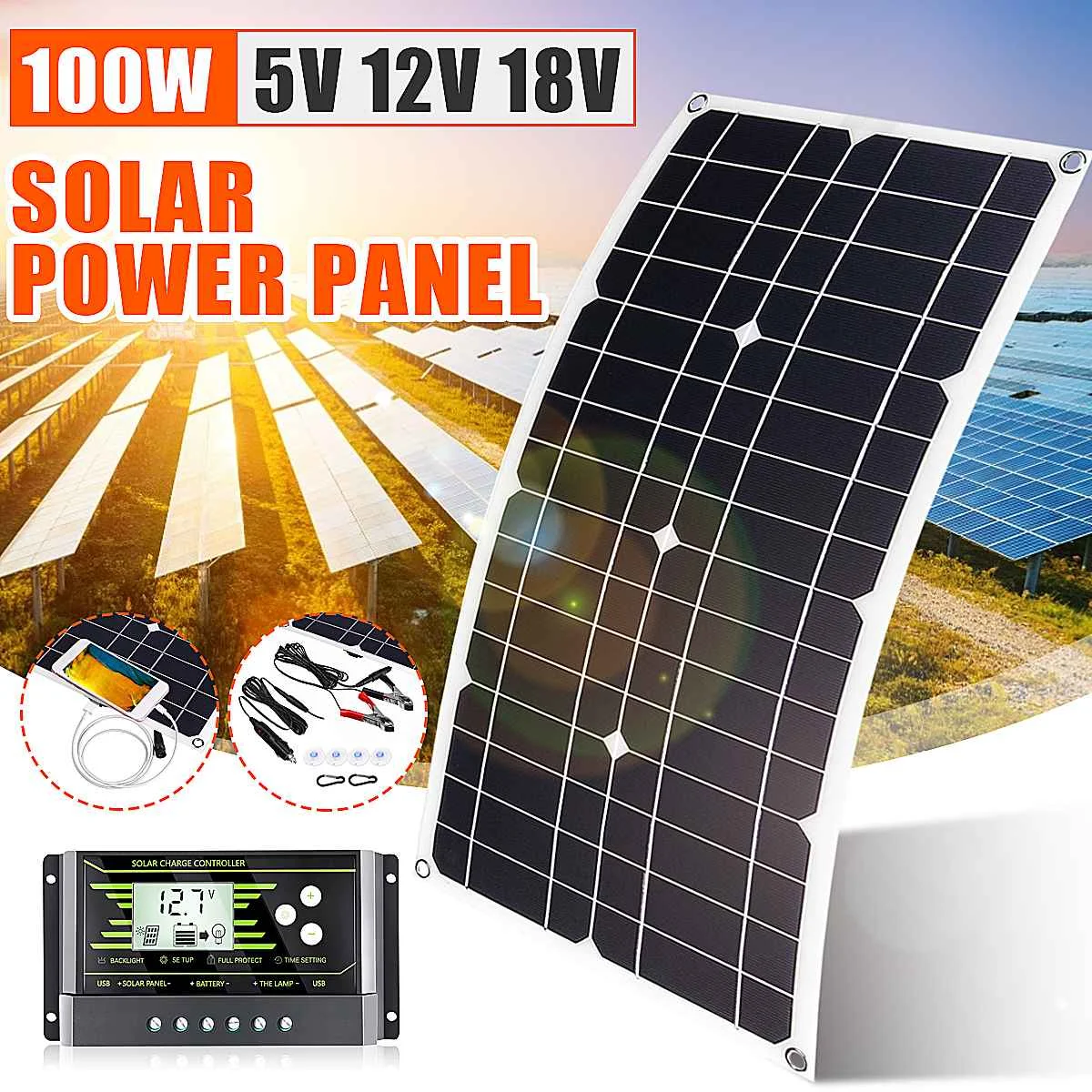 

100W Solar Panel USB 5V DC 12V With 10A Controller Flexible Solar cells for Car Yacht Battery Charger Waterproof