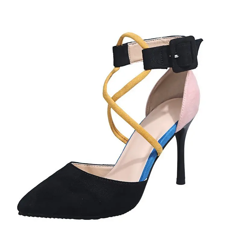 

Velvet Shoes 2021 Sandals Suit Female Beige Large Size High Heels Shallow Mouth Suede New Black Summer Comfort Low Stiletto Poin