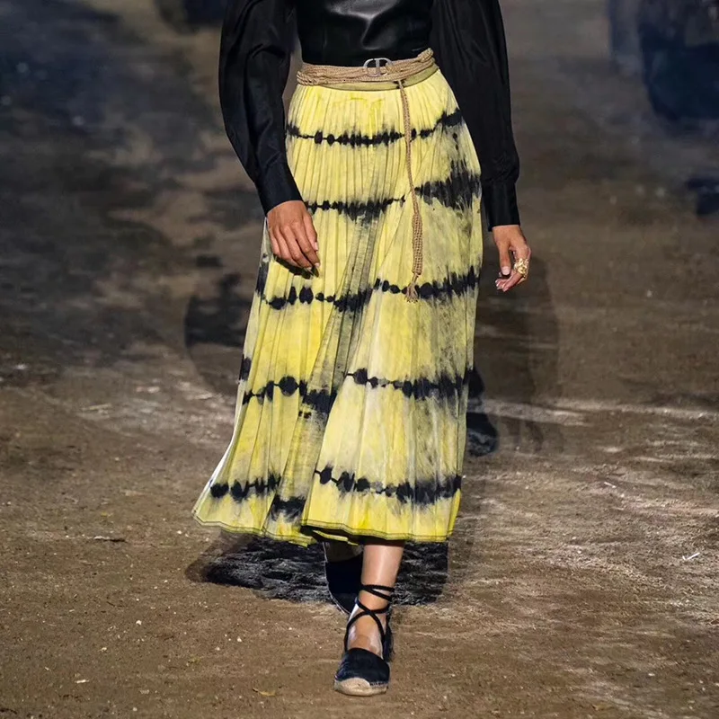 Женская винтажная плиссированная юбка миди в полоску с высокой талией | одежда