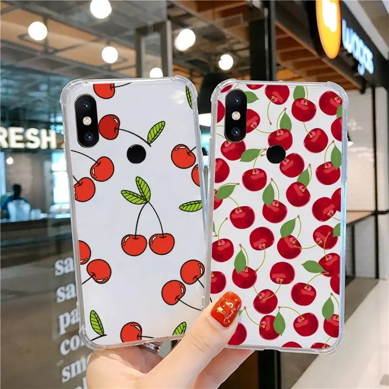

Strawberry Cherry cartoon fruit Phone Case Transparent for Xiaomi cc max mix note 3 2 6 8 5 10 11 9 10 play x s se lite pro
