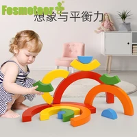 fosmeteor wooden colorful rainbow building blocks diy creative stacking high montessori learning wood toys for baby kid toys