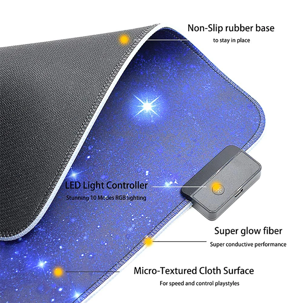 Топ игровой коврик для мыши RGB с подсветкой цветное светодиодное освещение