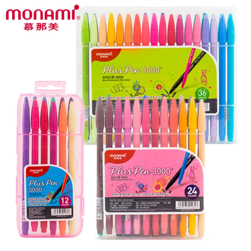 Monami Plus Pen 3000 Water-based Gel Pens 12/24/36 Colors Hand Account Hook Line Pens Writing/Graffiti Canetas Escolar Supplies