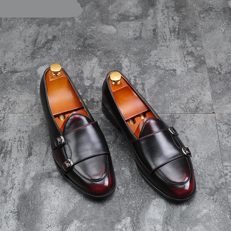 

Double Monk Strap Shoes Italian Brand Loafers Men Formal Shoes Leather Big Size Leather Shoes Men Elegant Sepatu Slip On Pria
