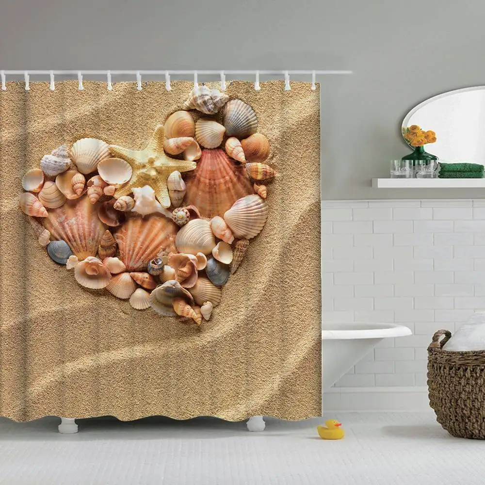 Seashell Пляж предмет для душа занавес водостойкая полиэфирная ткань шторка ванной