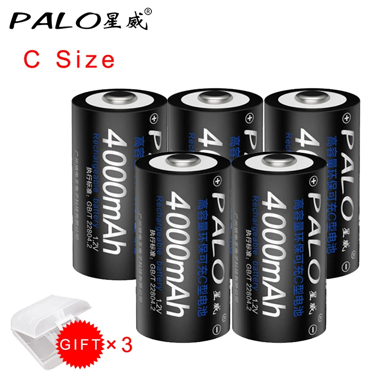 PALO 2 шт 4000mAh 1,2 V C Размер никель-металл-гидридных аккумуляторов Замена C размер батареи C батарея 1,2 v C Батарея для игрушек - Цвет: 5PCS C Size Battery