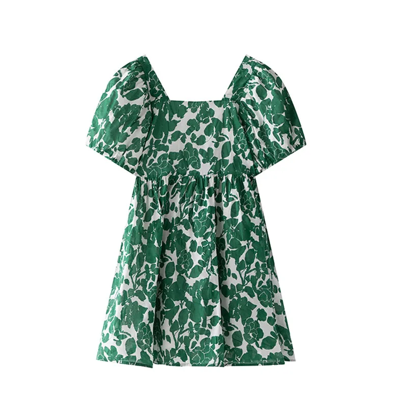 

Vintage Sexy Square Collar Short Dress Woman 2021 Elegant High Waist A-Line Dresses Summer Puff Sleeve Casual Vestidos