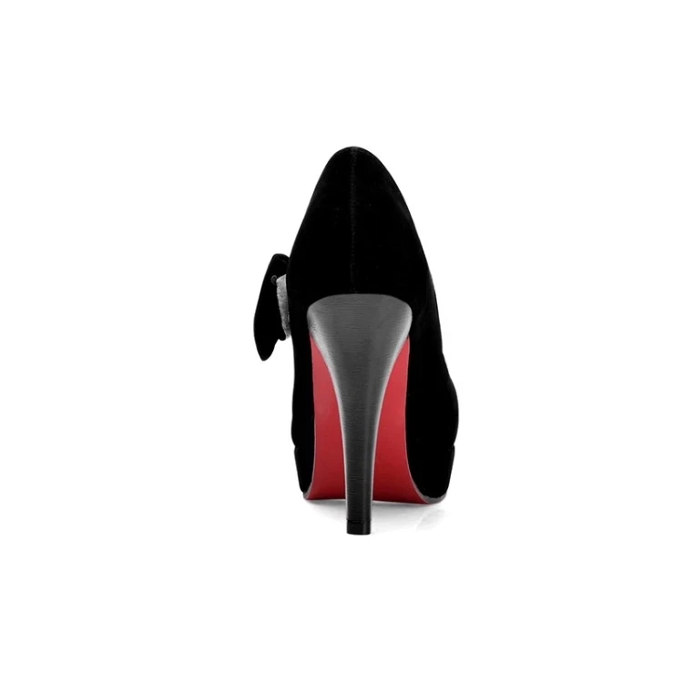 Женские туфли на платформе и каблуке замшевые лодочки с круглым носком бантом