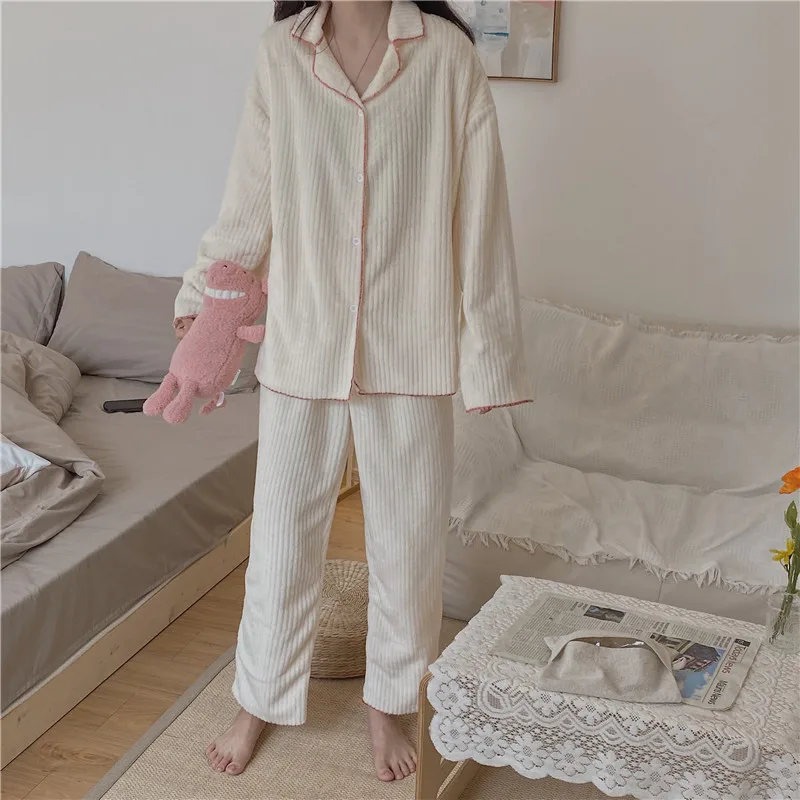 

Пижамный комплект женский из 2 предметов, удобная Двусторонняя фланелевая одежда для сна в японском стиле, L946, весна-осень