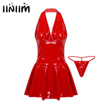 Minivestido plisado de piel sintética para mujer...