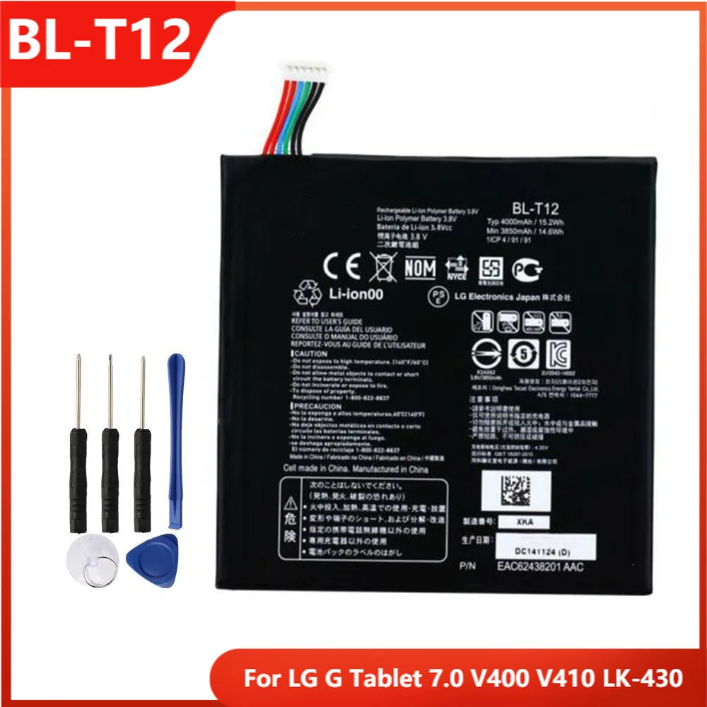 

Original Tablet Battery BL-T12 For LG G Tablet 7.0 V400 V410 LK-430 LK430 BLT12 Replacement Rechargable Batteries 4000mAh